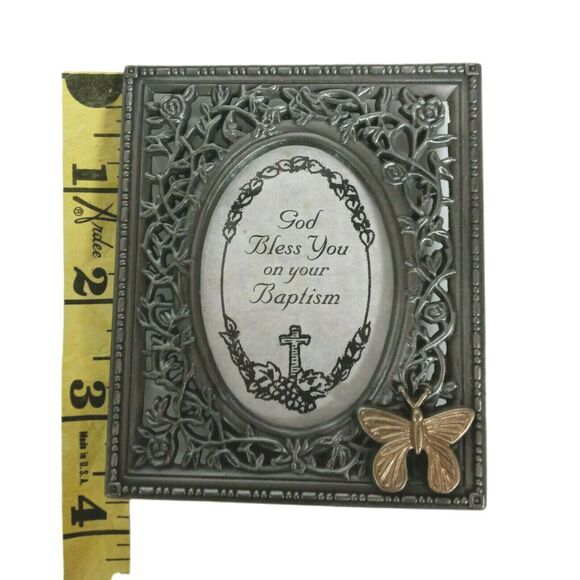 Baptism Pewter Frame Butterfly 3.5" Unisex Keepsake VTG 🦋 - Picture 6 of 10
